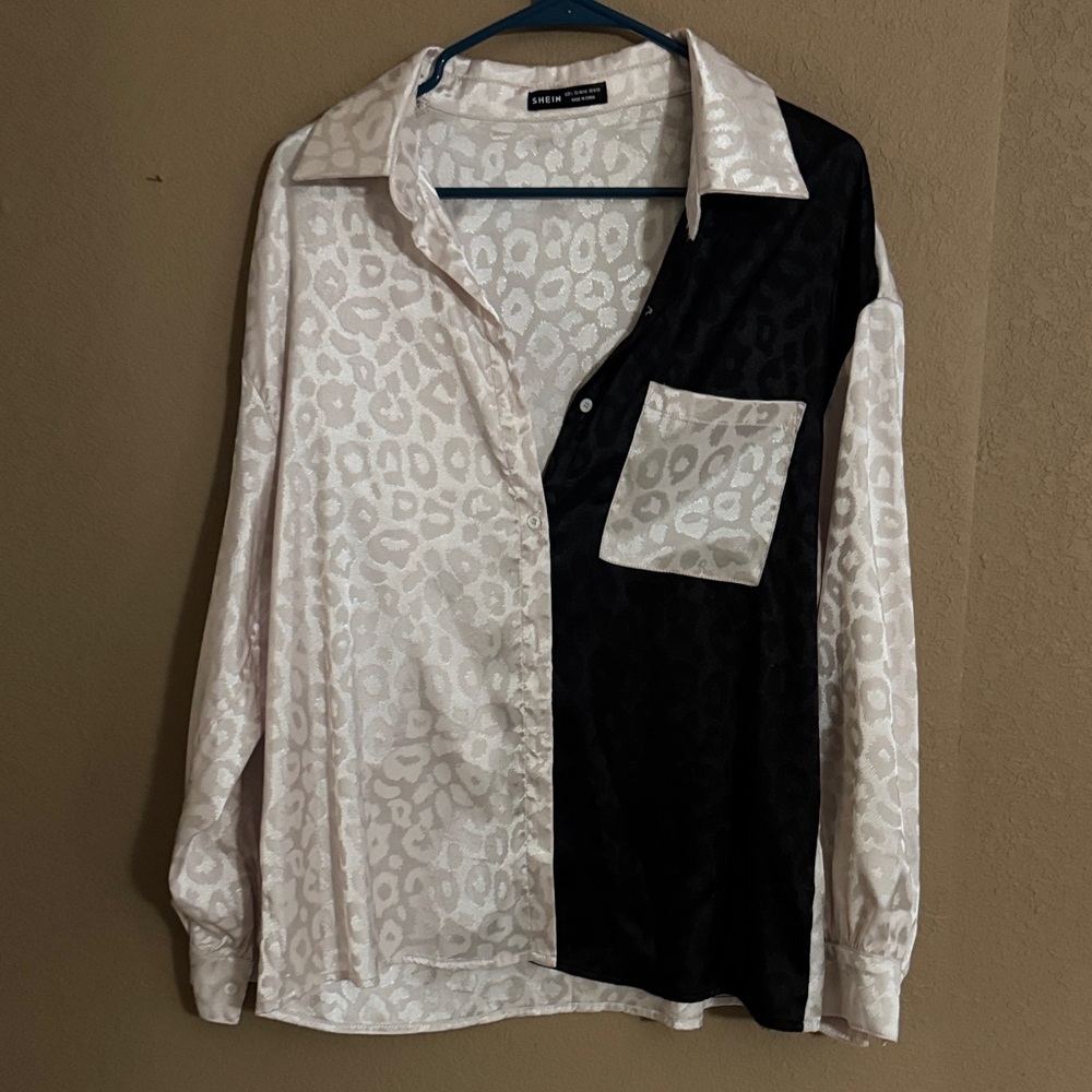 SHEIN Black and White Leopard Print Shirt